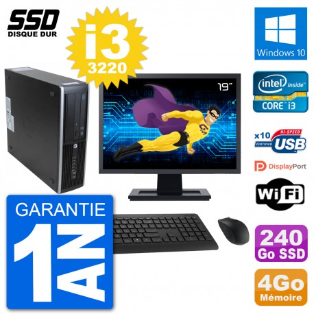 PC HP 8300 Elite SFF Ecran 19" Intel i3-3220 RAM 4Go SSD 240Go Windows 10 Wifi