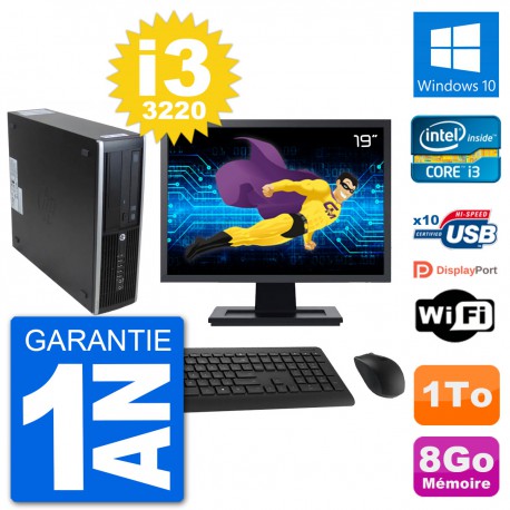 PC HP 8300 SFF Ecran 19" Intel i3-3220 RAM 8Go Disque Dur 1To Windows 10 Wifi