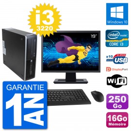 PC HP 8300 SFF Ecran 19" Intel i3-3220 RAM 16Go Disque 250Go Windows 10 Wifi