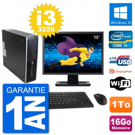 PC HP 8300 Elite SFF Ecran 19" Intel i3-3220 RAM 16Go Disque 1To Windows 10 Wifi