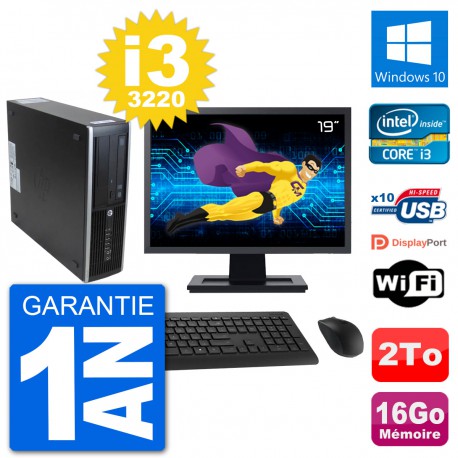 PC HP 8300 Elite SFF Ecran 19" Intel i3-3220 RAM 16Go Disque 2To Windows 10 Wifi