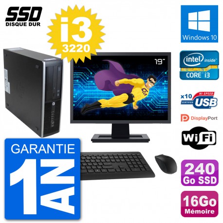 PC HP 8300 Elite SFF Ecran 19" Intel i3-3220 RAM 16Go SSD 240Go Windows 10 Wifi