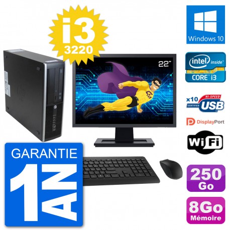 PC HP 8300 SFF Ecran 22" Intel i3-3220 RAM 8Go Disque 250Go Windows 10 Wifi
