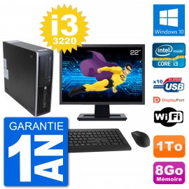 PC HP 8300 SFF Ecran 22" Intel i3-3220 RAM 8Go Disque Dur 1To Windows 10 Wifi