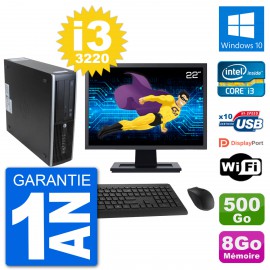 PC HP 8300 SFF Ecran 22" Intel i3-3220 RAM 8Go Disque 500Go Windows 10 Wifi