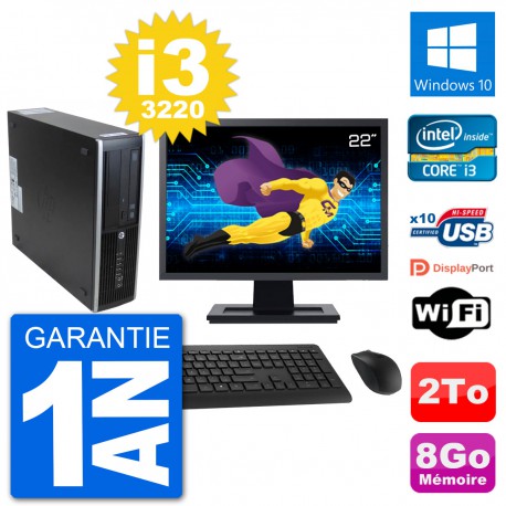 PC HP 8300 SFF Ecran 22" Intel i3-3220 RAM 8Go Disque Dur 2To Windows 10 Wifi