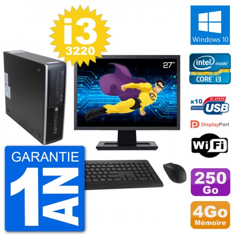 PC HP 8300 SFF Ecran 27" Intel i3-3220 RAM 4Go Disque 250Go Windows 10 Wifi
