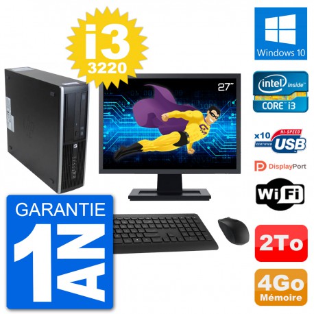 PC HP 8300 SFF Ecran 27" Intel i3-3220 RAM 4Go Disque Dur 2To Windows 10 Wifi