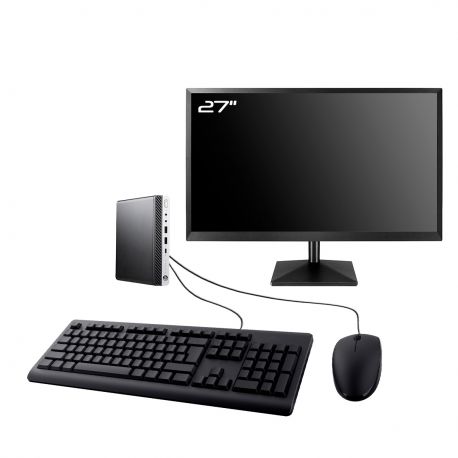 PC HP EliteDesk 800 G3 DM Ecran 27" Intel G4400T RAM 16Go SSD 1To Wifi W11
