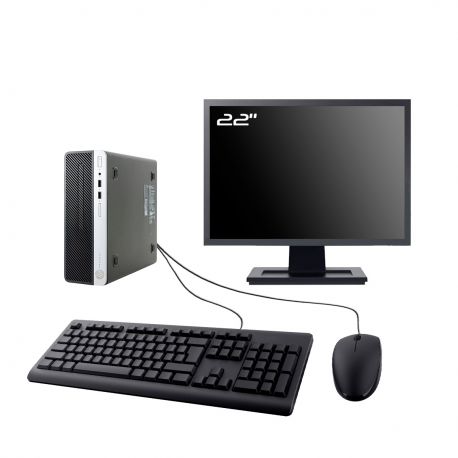 PC HP ProDesk 400 G4 SFF Ecran 22" Intel I3-6100 RAM 16Go SSD 250Go Wifi W11