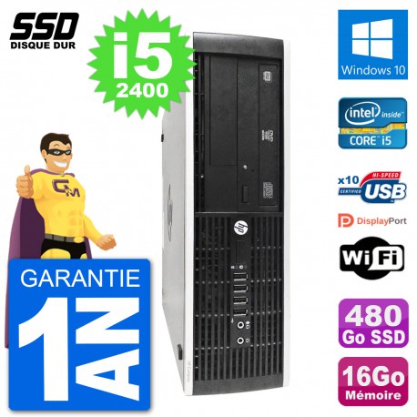 PC HP 8300 Elite SFF Intel i5-2400 RAM 16Go SSD 480Go Windows 10 Wifi