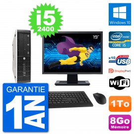 PC HP 8300 SFF Ecran 19" Intel i5-2400 RAM 8Go Disque Dur 1To Windows 10 Wifi