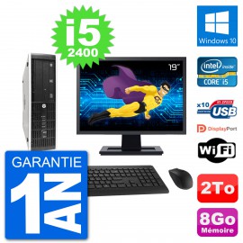 PC HP 8300 SFF Ecran 19" Intel i5-2400 RAM 8Go Disque Dur 2To Windows 10 Wifi