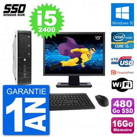 PC HP 8300 Elite SFF Ecran 19" Intel i5-2400 RAM 16Go SSD 480Go Windows 10 Wifi