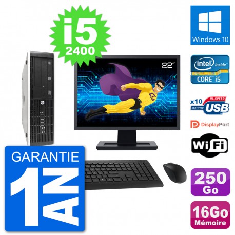PC HP 8300 SFF Ecran 22" Intel i5-2400 RAM 16Go Disque 250Go Windows 10 Wifi