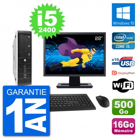 PC HP 8300 SFF Ecran 22" Intel i5-2400 RAM 16Go Disque 500Go Windows 10 Wifi
