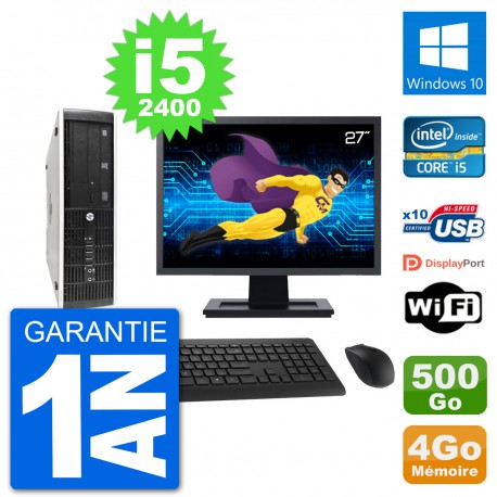 PC HP 8300 SFF Ecran 27" Intel i5-2400 RAM 4Go Disque 500Go Windows 10 Wifi
