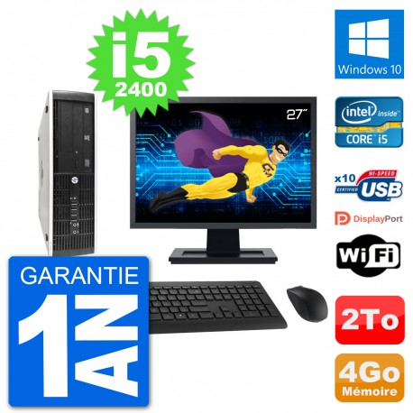 PC HP 8300 SFF Ecran 27" Intel i5-2400 RAM 4Go Disque Dur 2To Windows 10 Wifi