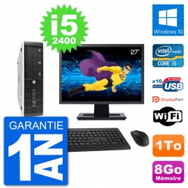 PC HP 8300 SFF Ecran 27" Intel i5-2400 RAM 8Go Disque Dur 1To Windows 10 Wifi