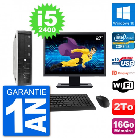 PC HP 8300 Elite SFF Ecran 27" Intel i5-2400 RAM 16Go Disque 2To Windows 10 Wifi