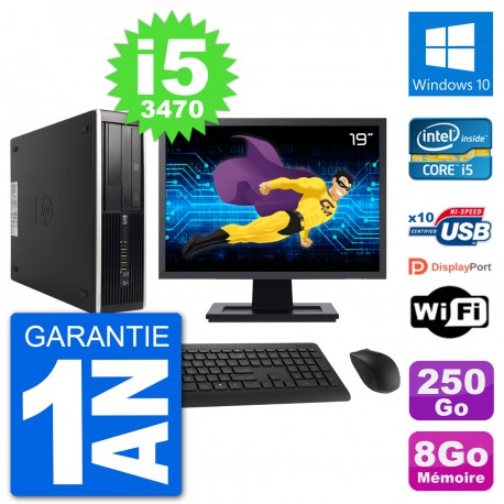 PC HP 8300 SFF Ecran 19" Intel i5-3470 RAM 8Go Disque 250Go Windows 10 Wifi