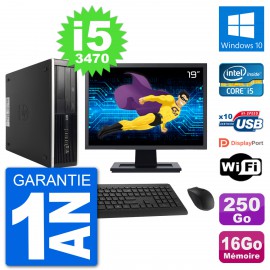 PC HP 8300 SFF Ecran 19" Intel i5-3470 RAM 16Go Disque 250Go Windows 10 Wifi