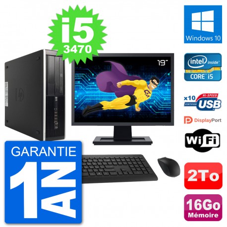PC HP 8300 Elite SFF Ecran 19" Intel i5-3470 RAM 16Go Disque 2To Windows 10 Wifi