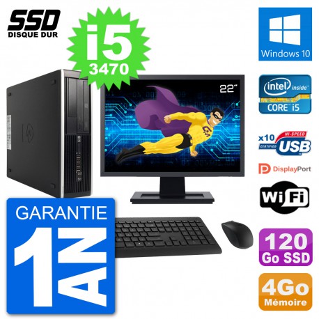 PC HP 8300 Elite SFF Ecran 22" Intel i5-3470 RAM 4Go SSD 120Go Windows 10 Wifi