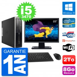 PC HP 8300 SFF Ecran 22" Intel i5-3470 RAM 8Go Disque Dur 2To Windows 10 Wifi