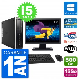 PC HP 8300 SFF Ecran 22" Intel i5-3470 RAM 16Go Disque 500Go Windows 10 Wifi