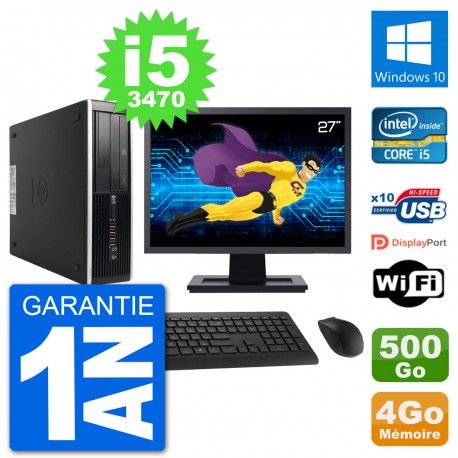 PC HP 8300 SFF Ecran 27" Intel i5-3470 RAM 4Go Disque 500Go Windows 10 Wifi