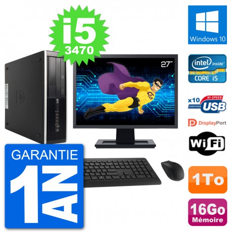 PC HP 8300 Elite SFF Ecran 27" Intel i5-3470 RAM 16Go Disque 1To Windows 10 Wifi
