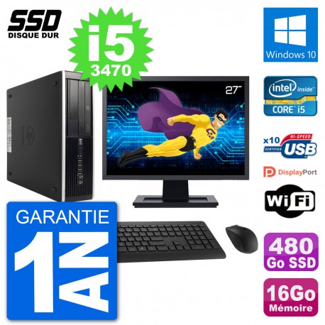 PC HP 8300 Elite SFF Ecran 27" Intel i5-3470 RAM 16Go SSD 480Go Windows 10 Wifi