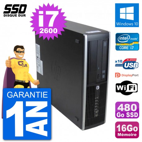 PC HP 8300 Elite SFF Intel i7-2600 RAM 16Go SSD 480Go Windows 10 Wifi