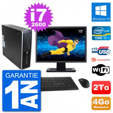 PC HP 8300 SFF Ecran 19" Intel i7-2600 RAM 4Go Disque Dur 2To Windows 10 Wifi