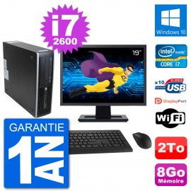 PC HP 8300 SFF Ecran 19" Intel i7-2600 RAM 8Go Disque Dur 2To Windows 10 Wifi