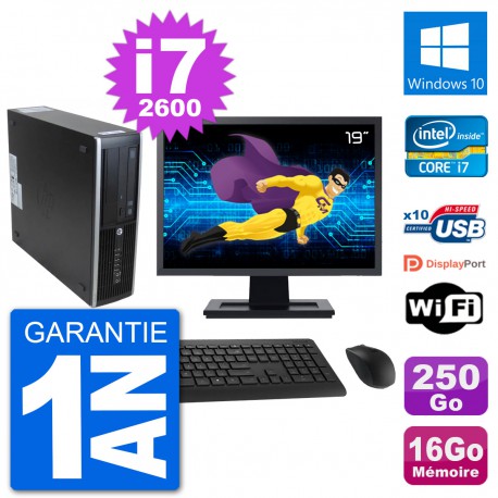 PC HP 8300 SFF Ecran 19" Intel i7-2600 RAM 16Go Disque 250Go Windows 10 Wifi