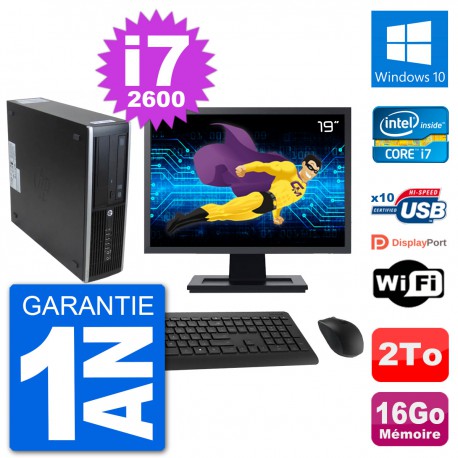 PC HP 8300 Elite SFF Ecran 19" Intel i7-2600 RAM 16Go Disque 2To Windows 10 Wifi