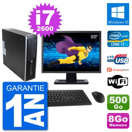 PC HP 8300 SFF Ecran 22" Intel i7-2600 RAM 8Go Disque 500Go Windows 10 Wifi