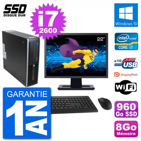 PC HP 8300 Elite SFF Ecran 22" Intel i7-2600 RAM 8Go SSD 960Go Windows 10 Wifi