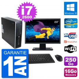 PC HP 8300 SFF Ecran 22" Intel i7-2600 RAM 16Go Disque 250Go Windows 10 Wifi