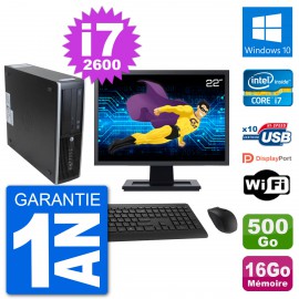 PC HP 8300 SFF Ecran 22" Intel i7-2600 RAM 16Go Disque 500Go Windows 10 Wifi