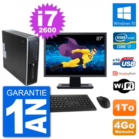PC HP 8300 SFF Ecran 27" Intel i7-2600 RAM 4Go Disque Dur 1To Windows 10 Wifi