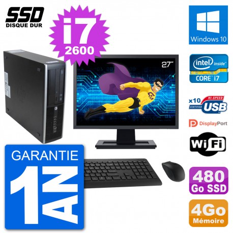 PC HP 8300 Elite SFF Ecran 27" Intel i7-2600 RAM 4Go SSD 480Go Windows 10 Wifi