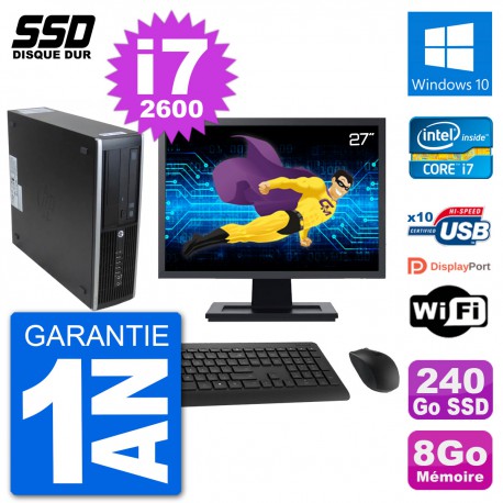 PC HP 8300 Elite SFF Ecran 27" Intel i7-2600 RAM 8Go SSD 240Go Windows 10 Wifi