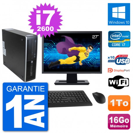 PC HP 8300 Elite SFF Ecran 27" Intel i7-2600 RAM 16Go Disque 1To Windows 10 Wifi
