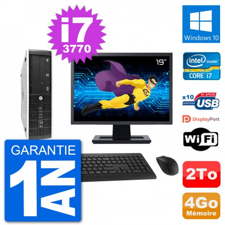 PC HP 8300 SFF Ecran 19" Intel i7-3770 RAM 4Go Disque Dur 2To Windows 10 Wifi