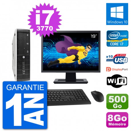 PC HP 8300 SFF Ecran 19" Intel i7-3770 RAM 8Go Disque 500Go Windows 10 Wifi