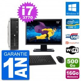 PC HP 8300 SFF Ecran 19" Intel i7-3770 RAM 16Go Disque 500Go Windows 10 Wifi