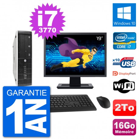 PC HP 8300 Elite SFF Ecran 19" Intel i7-3770 RAM 16Go Disque 2To Windows 10 Wifi